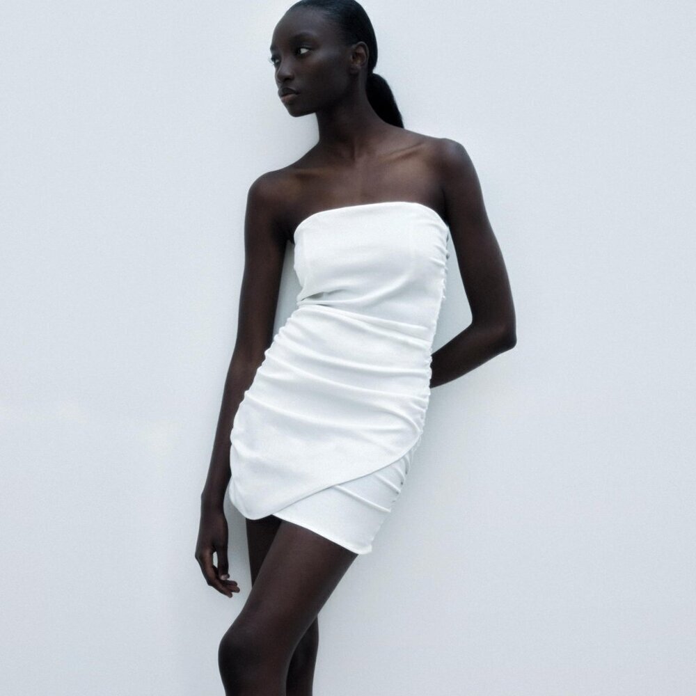 ZARA DRAPED MINI DRESS WHITE SIZE S 2298/151/250